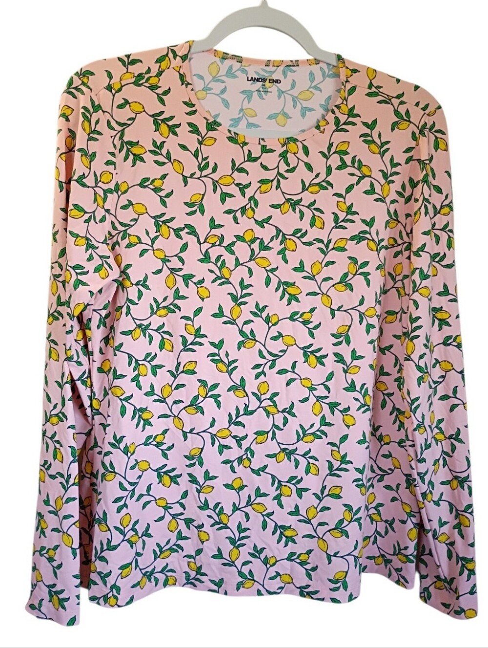 Lands' End Pink Lemon Print Long Sleeve Swim Top and bottoms